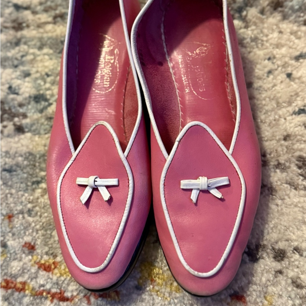 Pink Loafers with White Trim Travellete Belgian Shoes